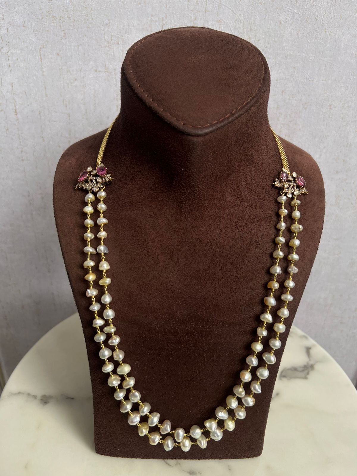 Unisex 2 rows KC pearl mala with bird side pieces Unisex 2 rows KC pearl mala with bird side pieces