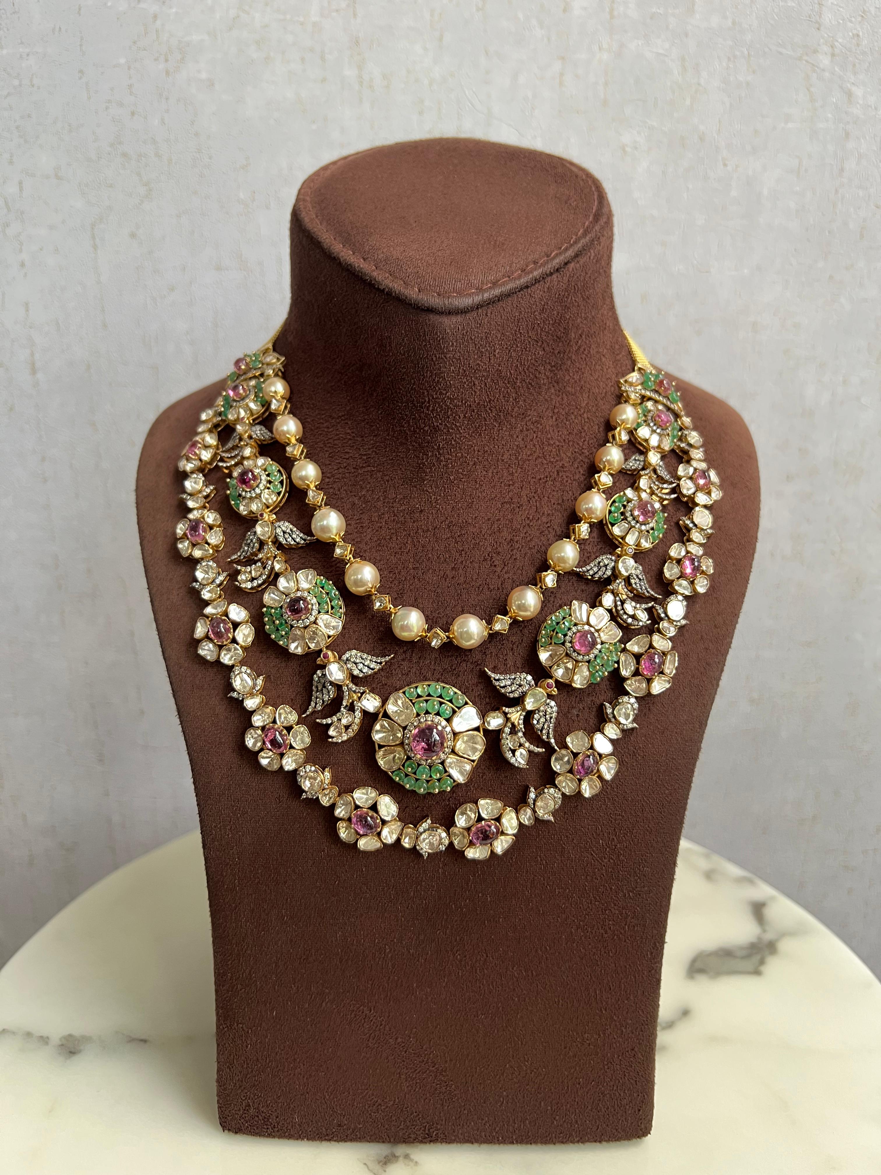 Delightful Polki Necklace with Tourmaline and Bangkok Ruby Delightful Polki Necklace with Tourmaline and Bangkok Ruby