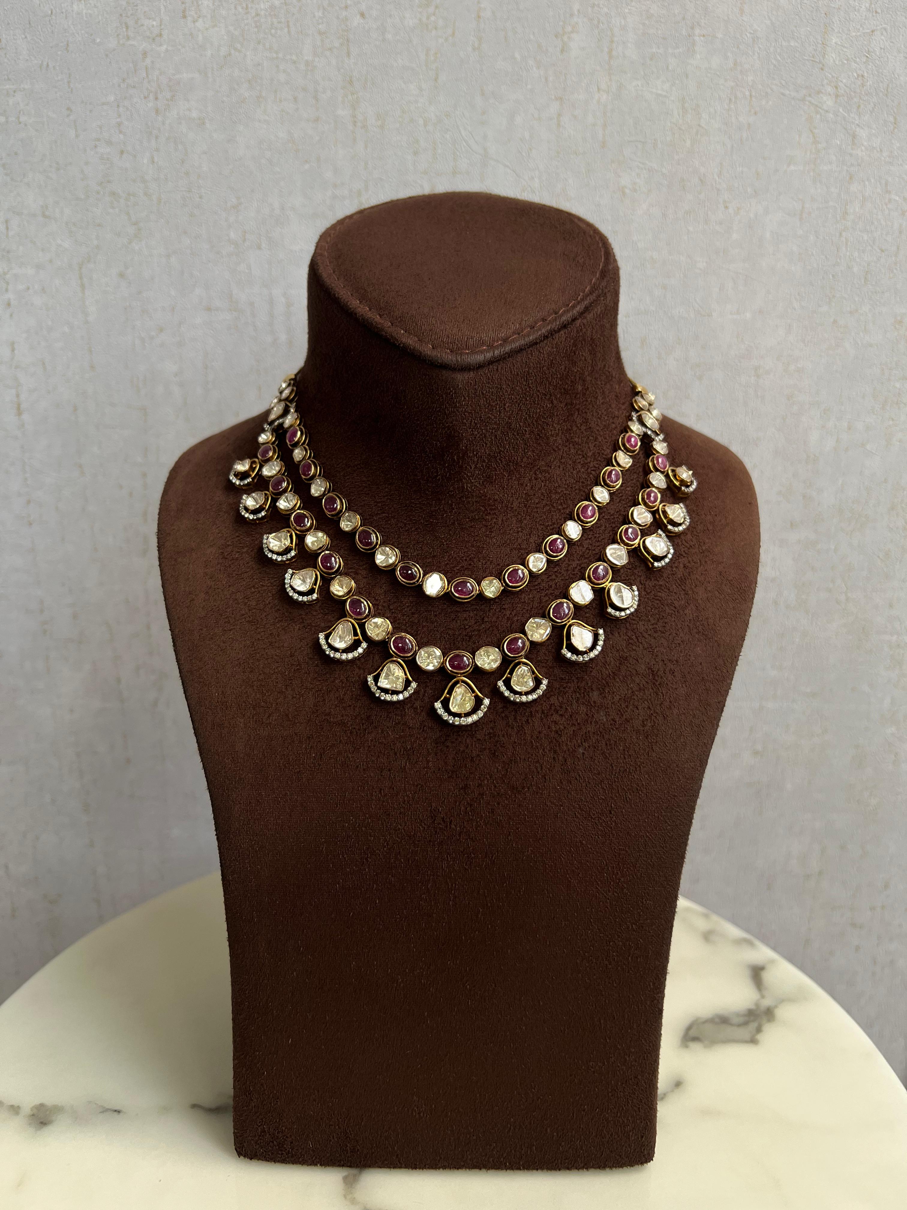 Mesmerizing Polki Necklace with Bangkok Ruby Mesmerizing Polki Necklace with Bangkok Ruby