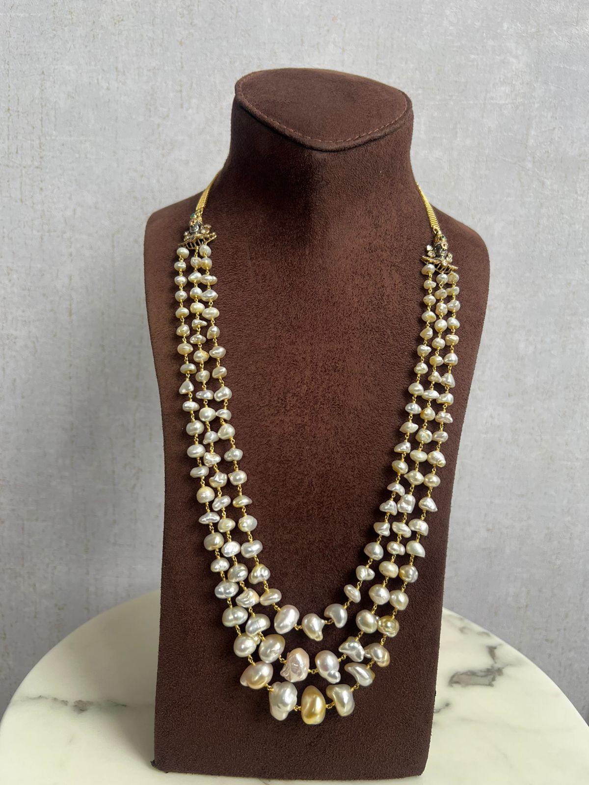 Unisex 3 rows KC pearl mala with Balaji side pieces Unisex 3 rows KC pearl mala with Balaji side pieces