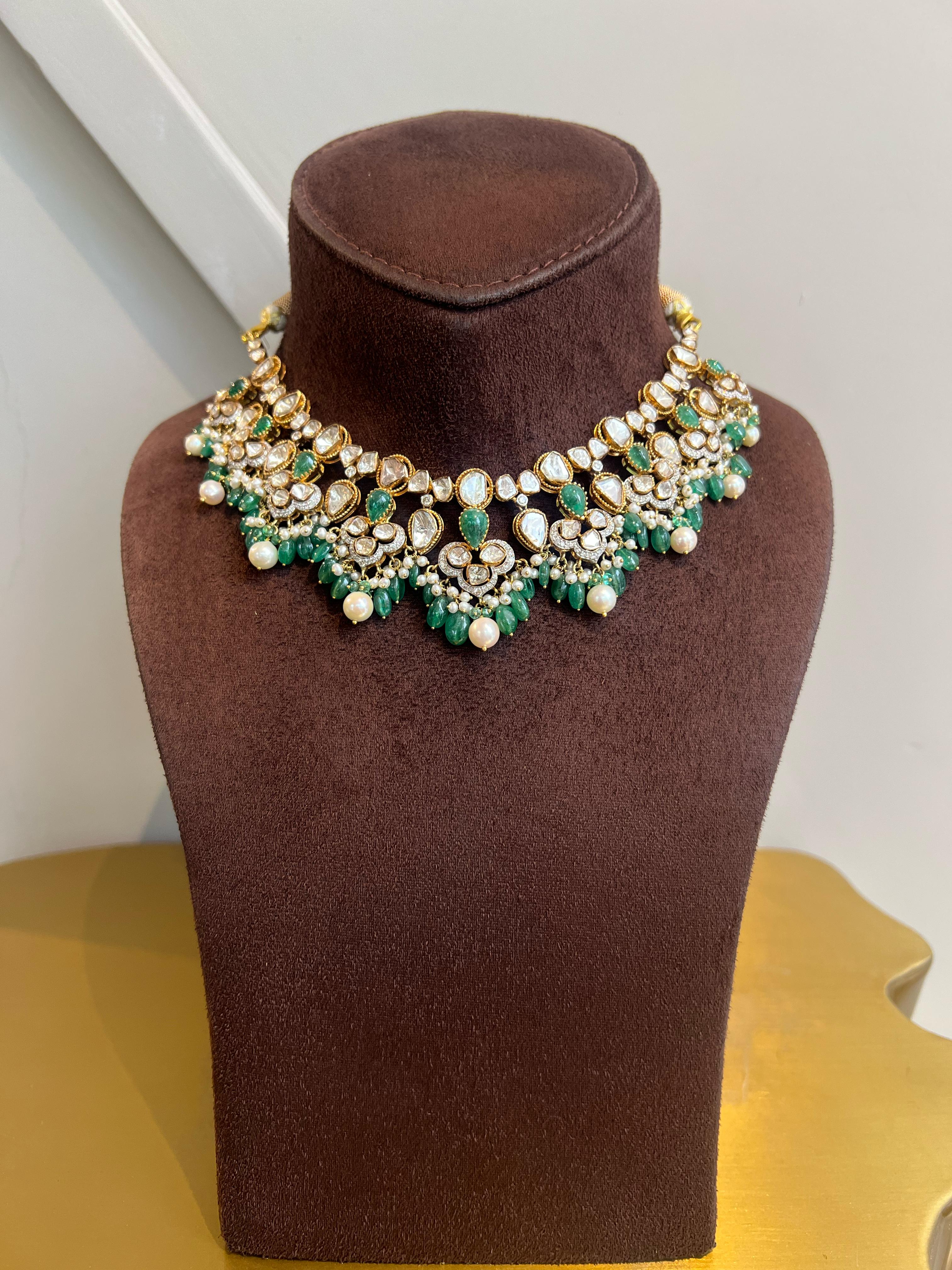 Polki Necklace studded with Emerald Polki Necklace studded with Emerald