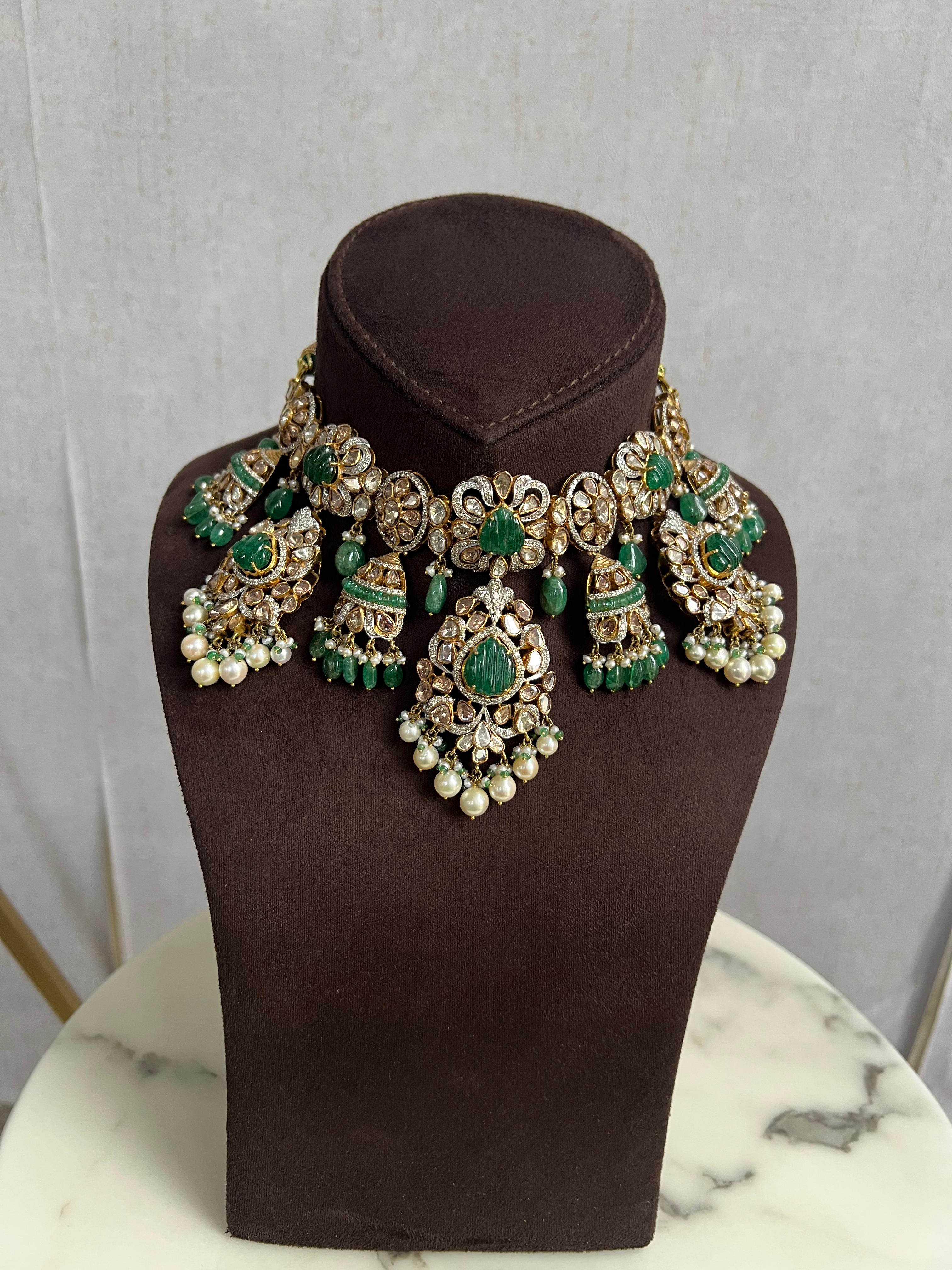 Polki Necklace with Carved Emerald Polki Necklace with Carved Emerald