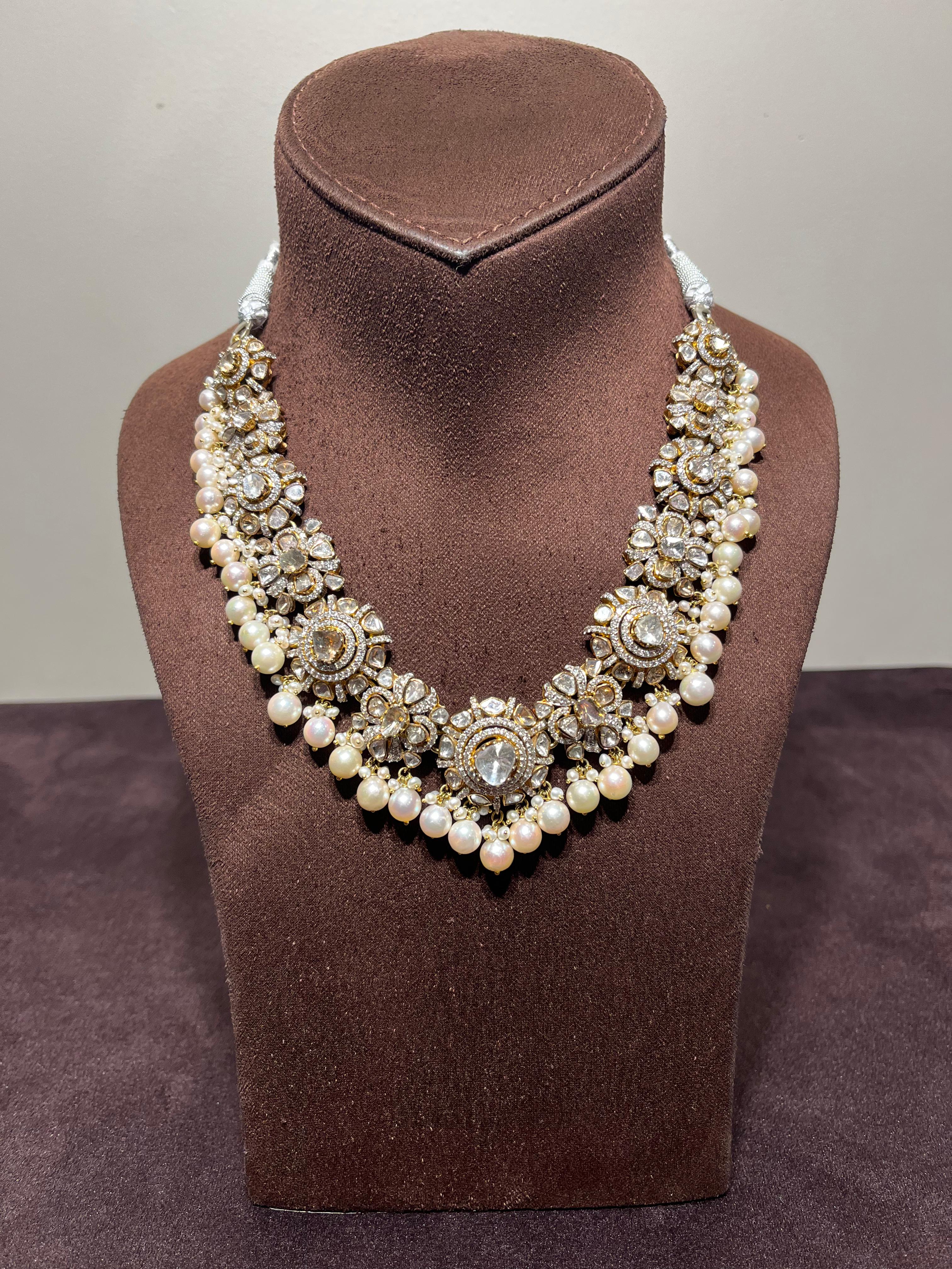 Classic polki floral necklace with pearls Classic polki floral necklace with pearls