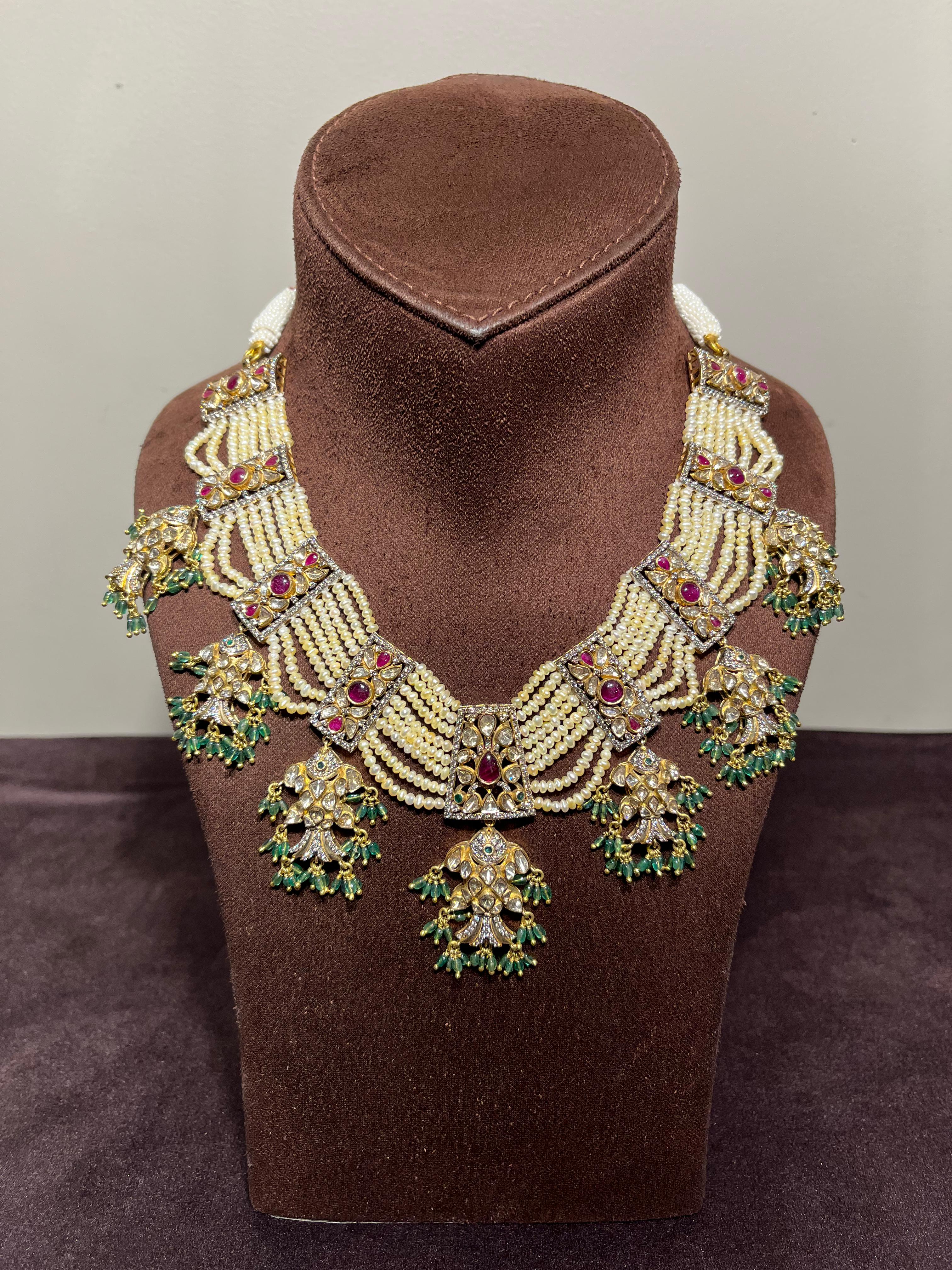Unique pearl Polki Necklace with Fish motif Unique pearl Polki Necklace with Fish motif