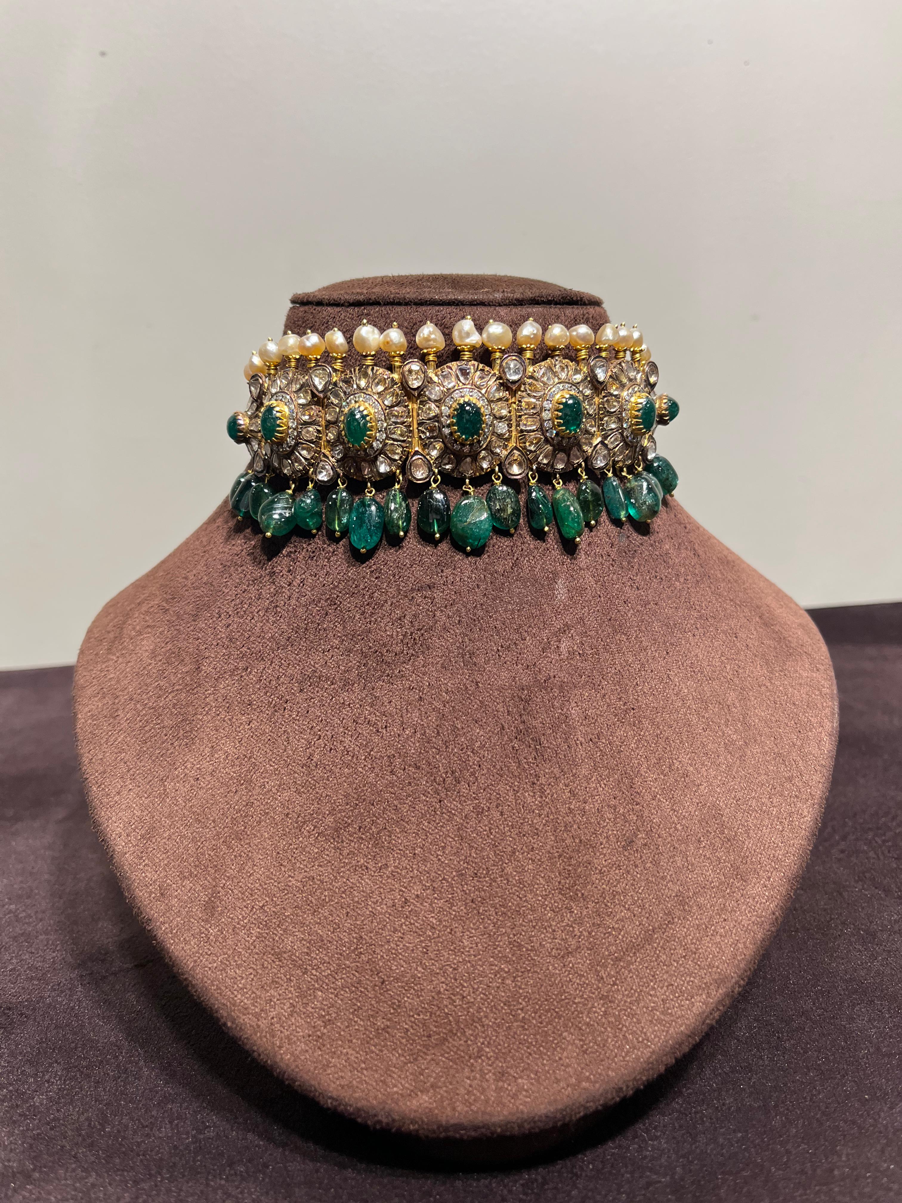 Nizami Polki lacha with zambian emeralds and pearls Nizami Polki lacha with zambian emeralds and pearls