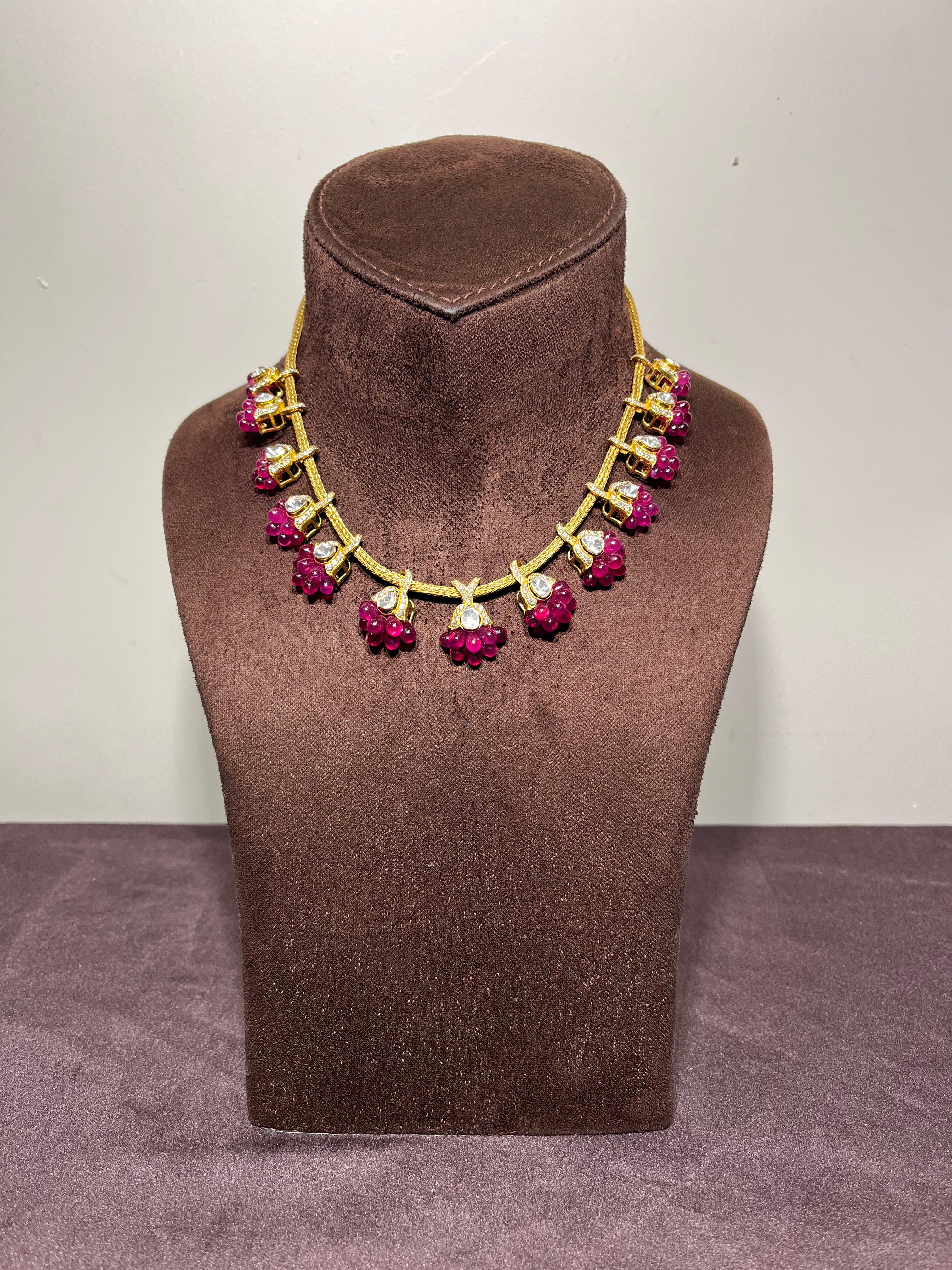 Opulent Polki Necklace with Ruby Beads Opulent Polki Necklace with Ruby Beads