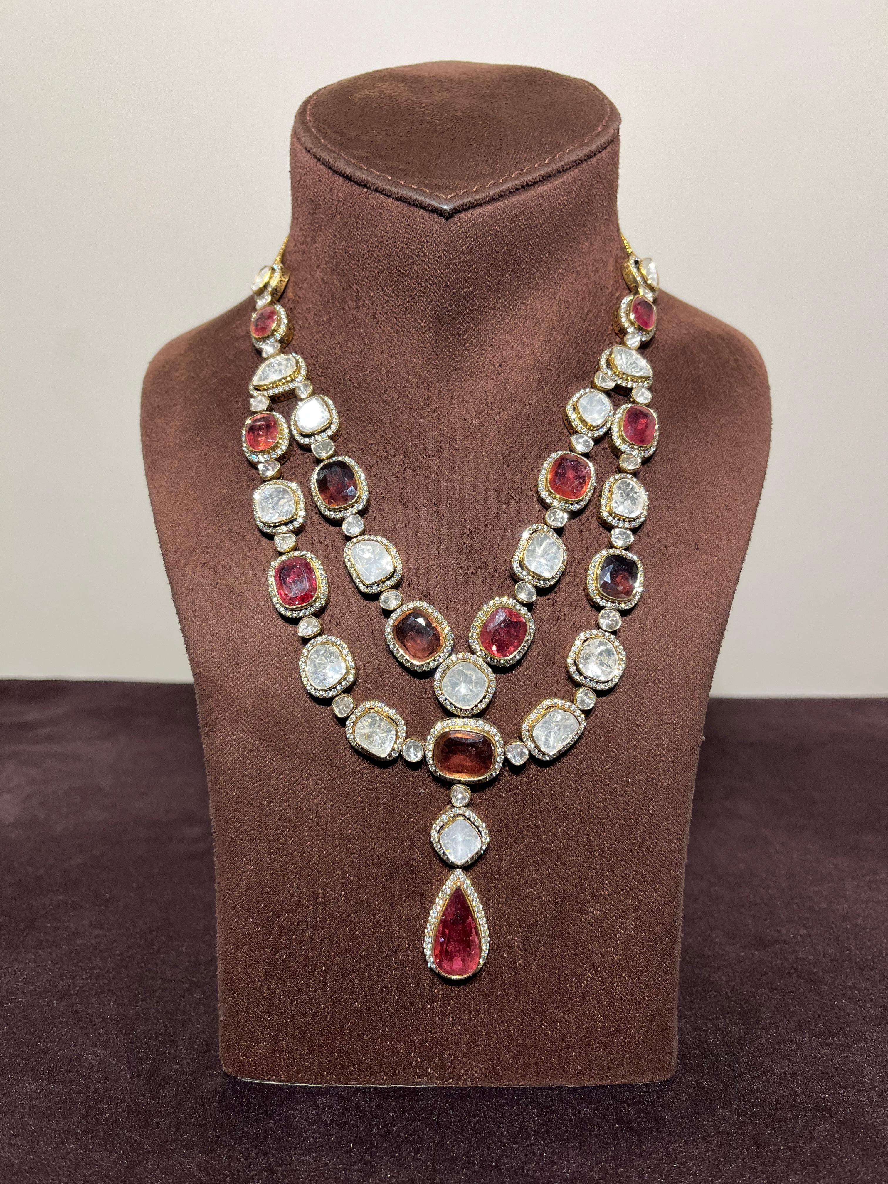 Fancy 2 Layered Polki Necklace with Tourmalines Fancy 2 Layered Polki Necklace with Tourmalines