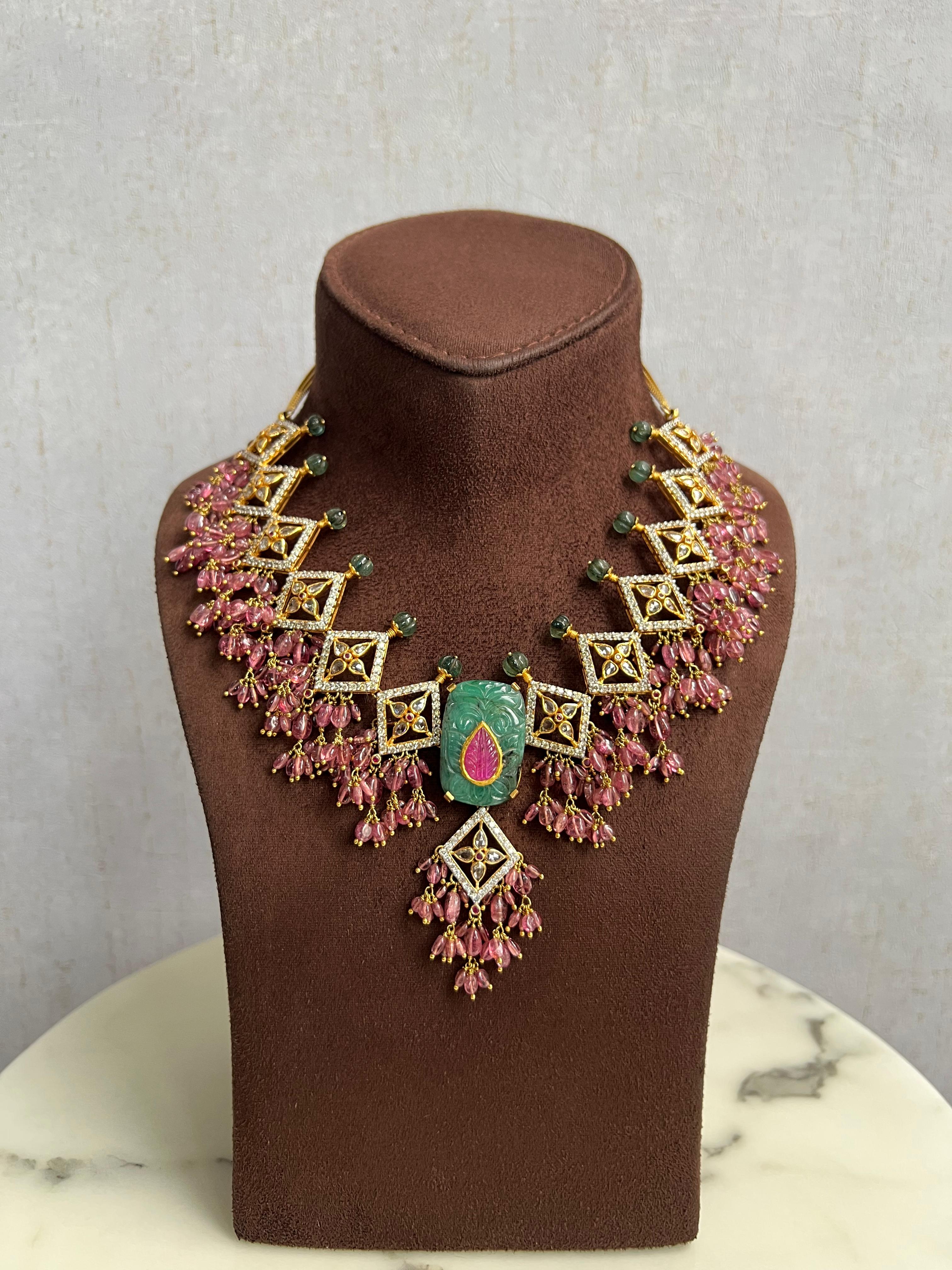 Pristine Polki Necklace with Tourmaline Beads Pristine Polki Necklace with Tourmaline Beads
