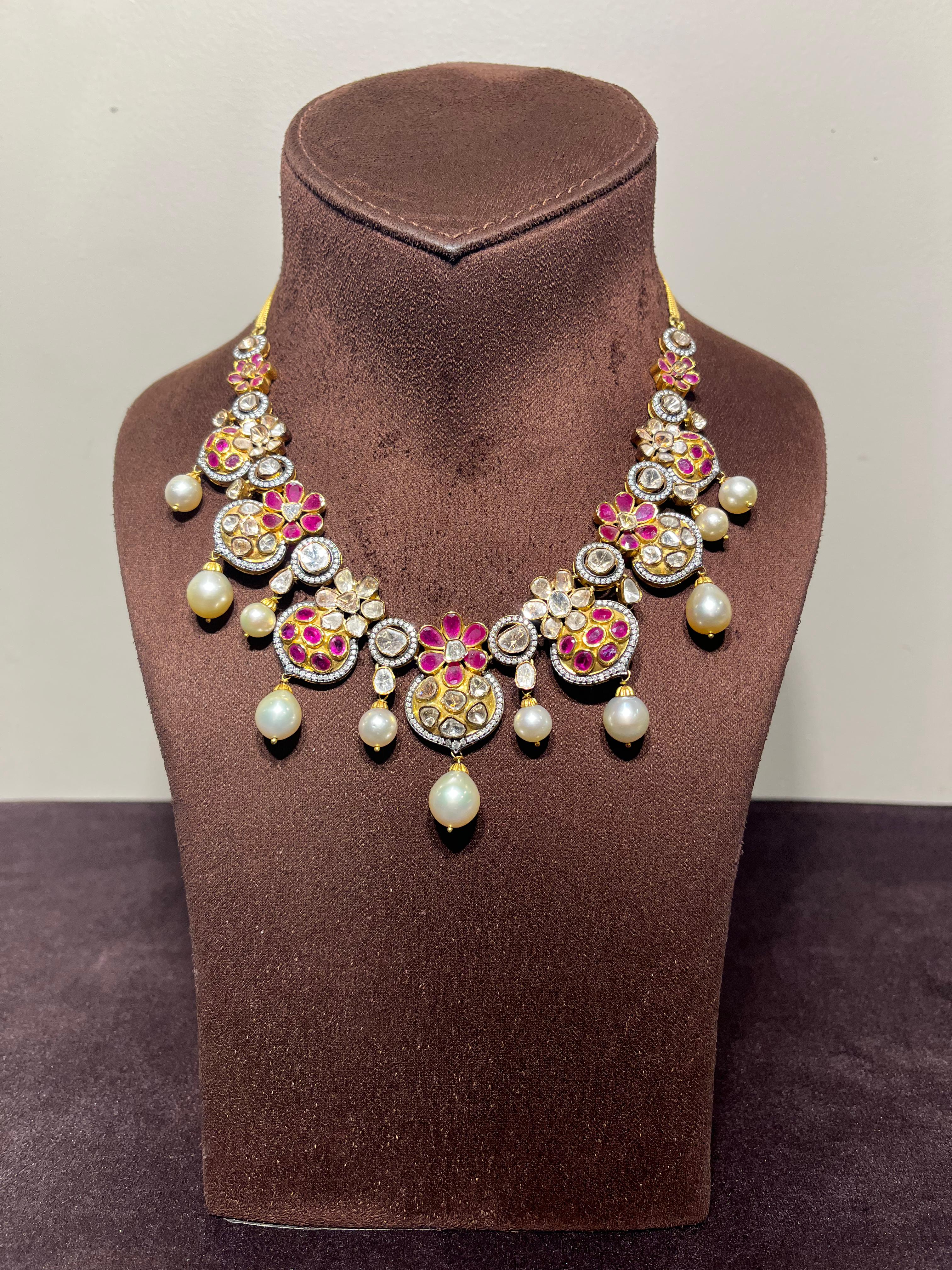 Polki Floral Necklace with Rubies Polki Floral Necklace with Rubies