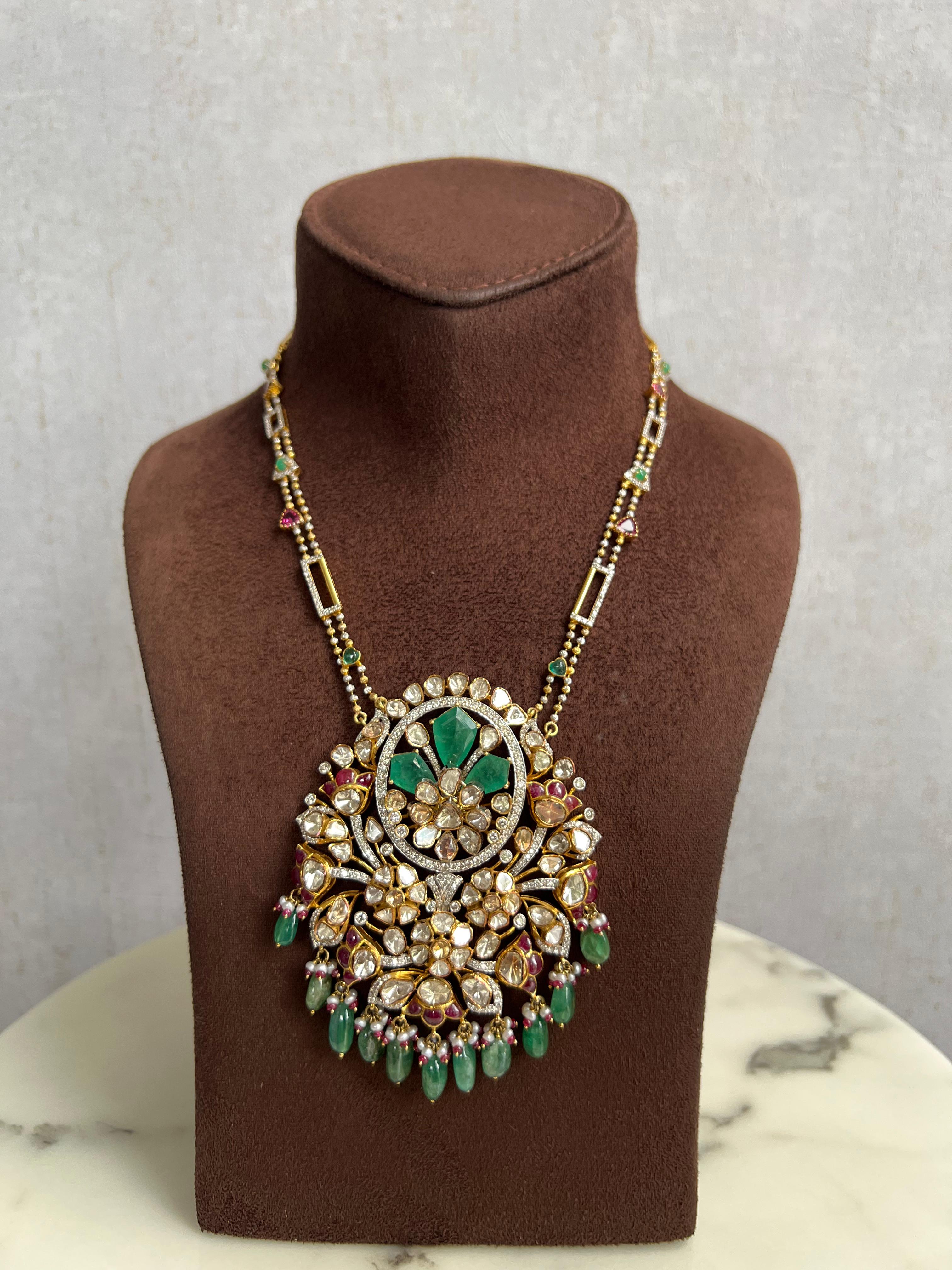 Classic Polki Necklace with Rubies and Emerald Classic Polki Necklace with Rubies and Emerald