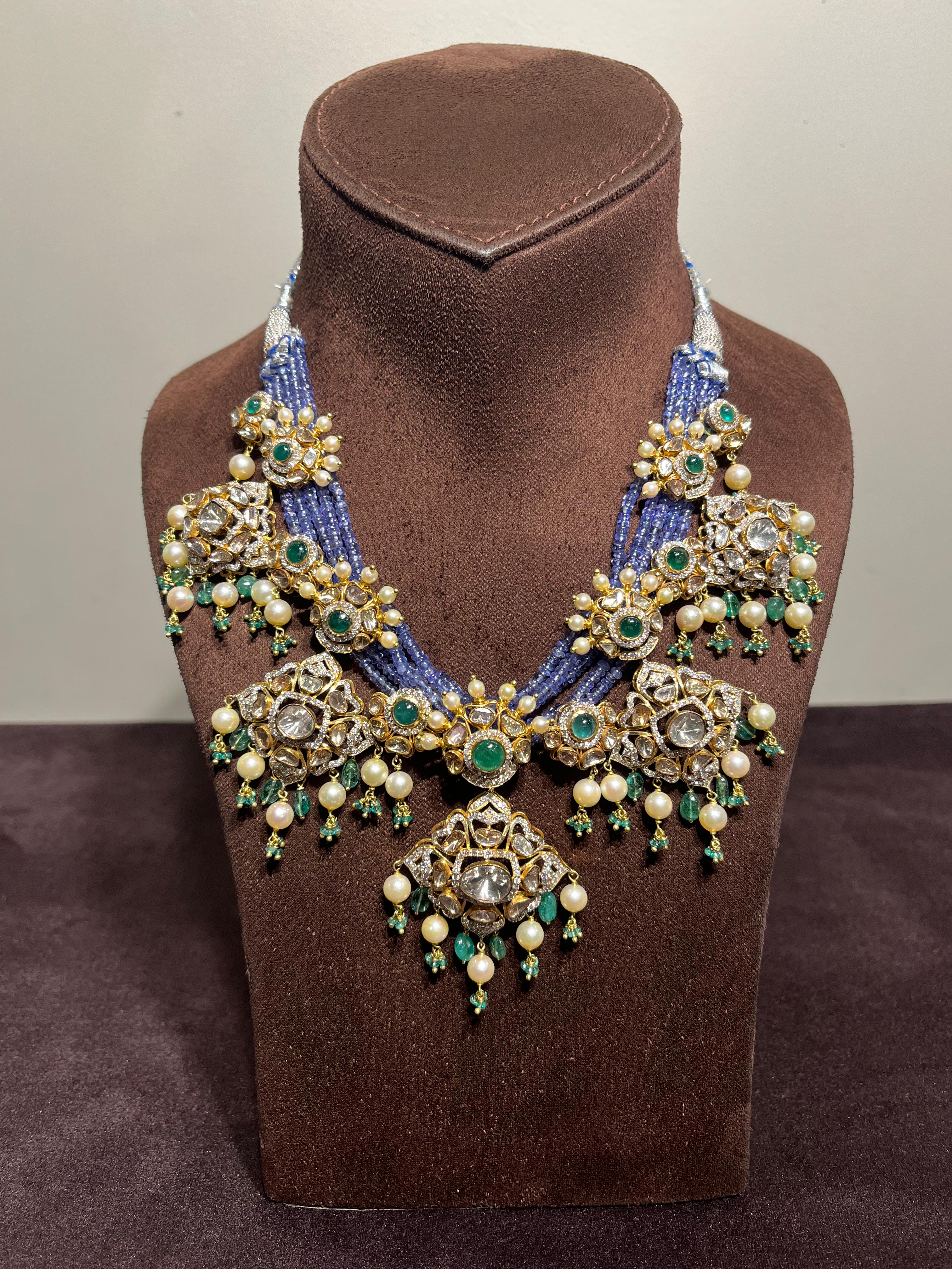 Polki necklace with tanzanite beads Polki necklace with tanzanite beads