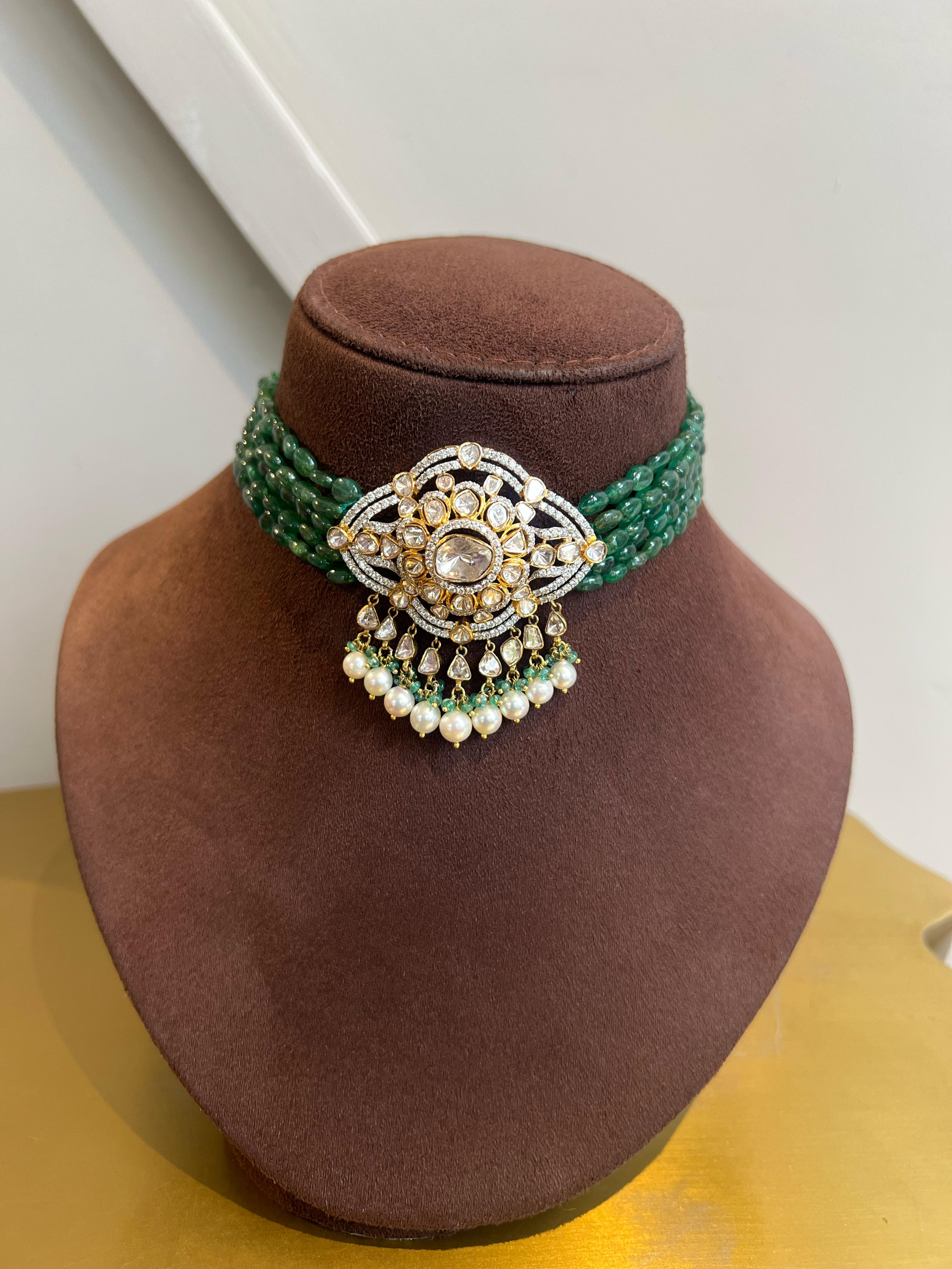 Polki Choker with Emerald and Pearls Polki Choker with Emerald and Pearls