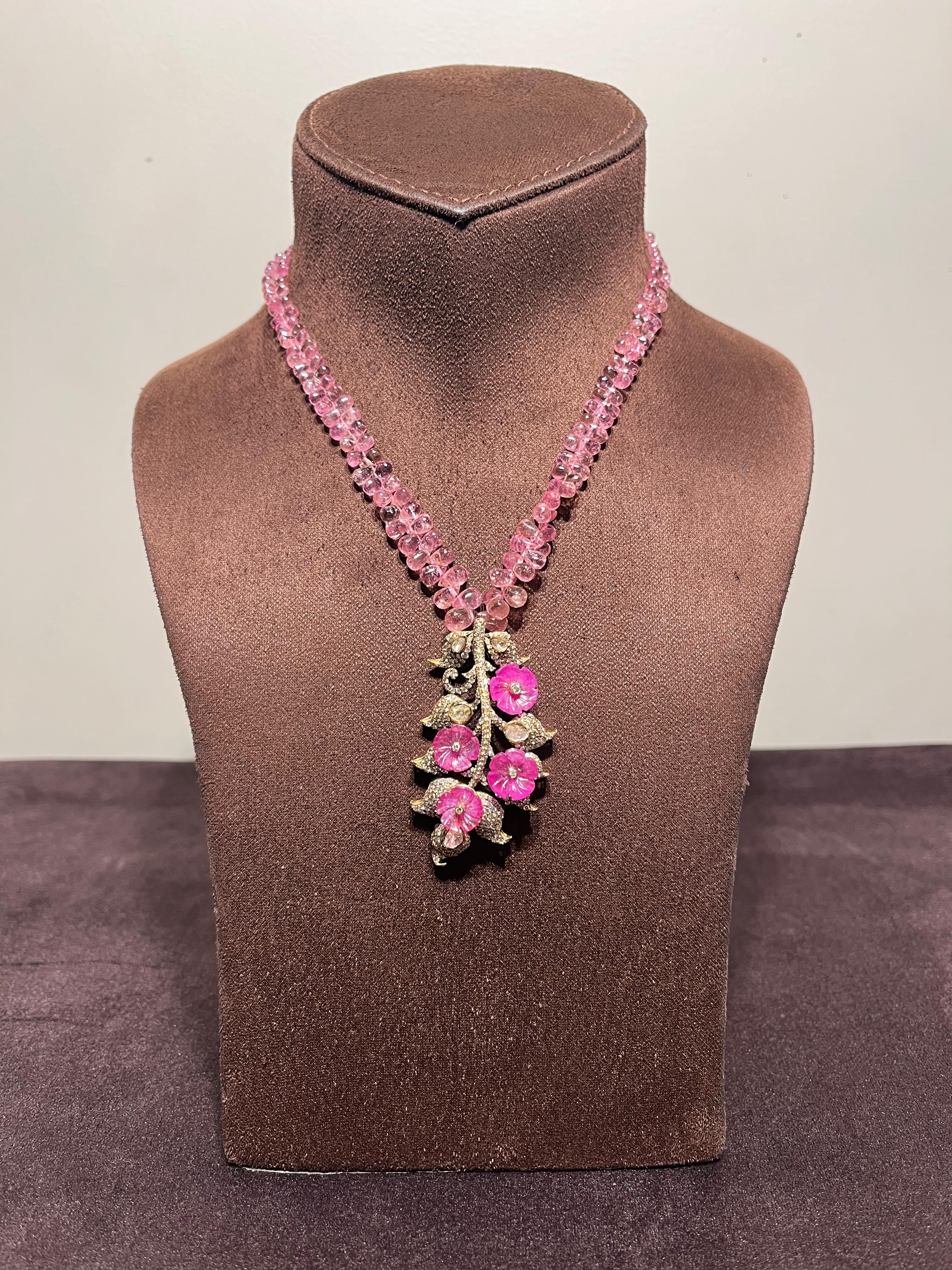 Flower shaped Carved ruby victorian pendant with beads Flower shaped Carved ruby victorian pendant with beads