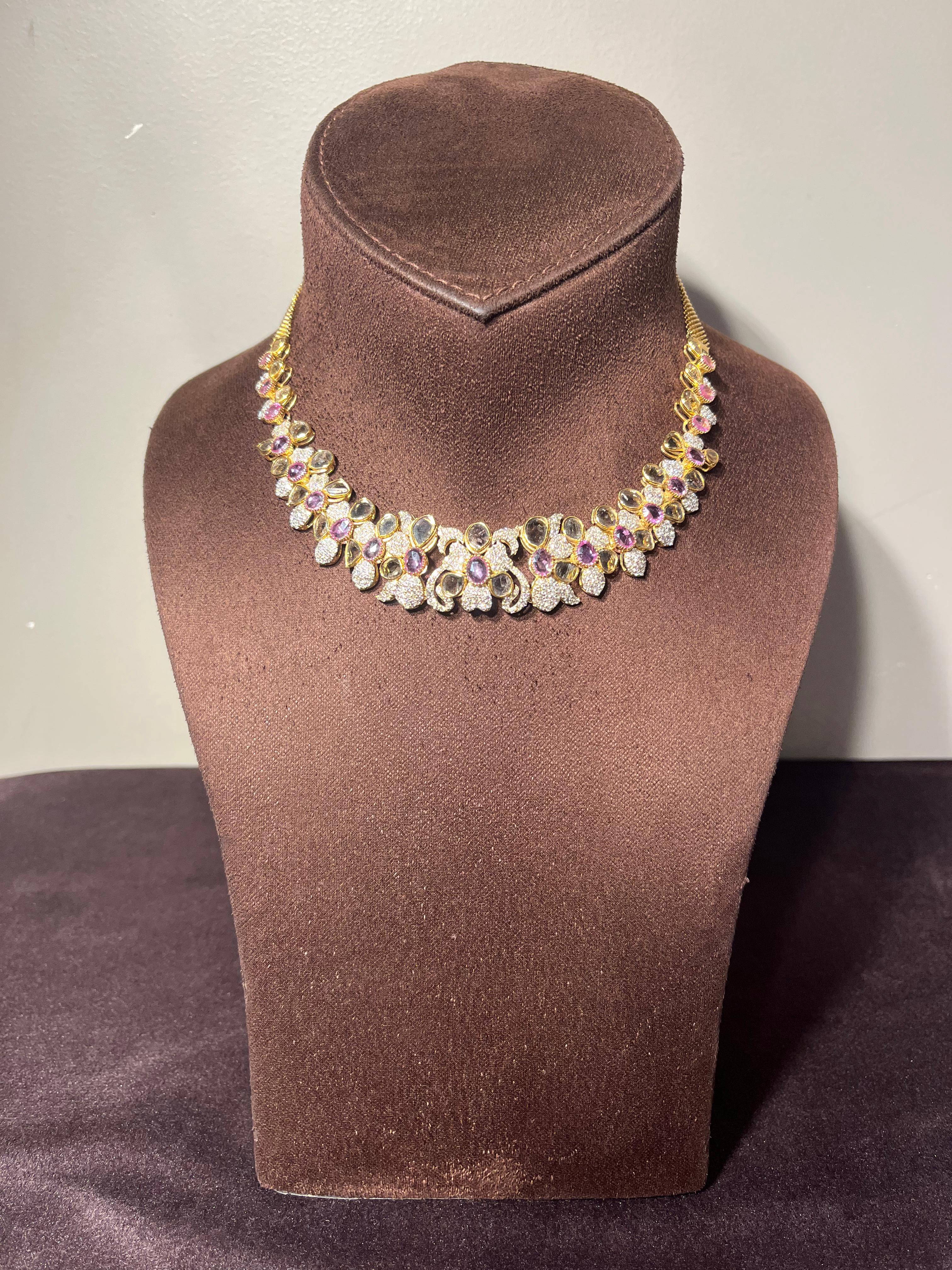 Polki Necklace with Pink Sapphire Polki Necklace with Pink Sapphire