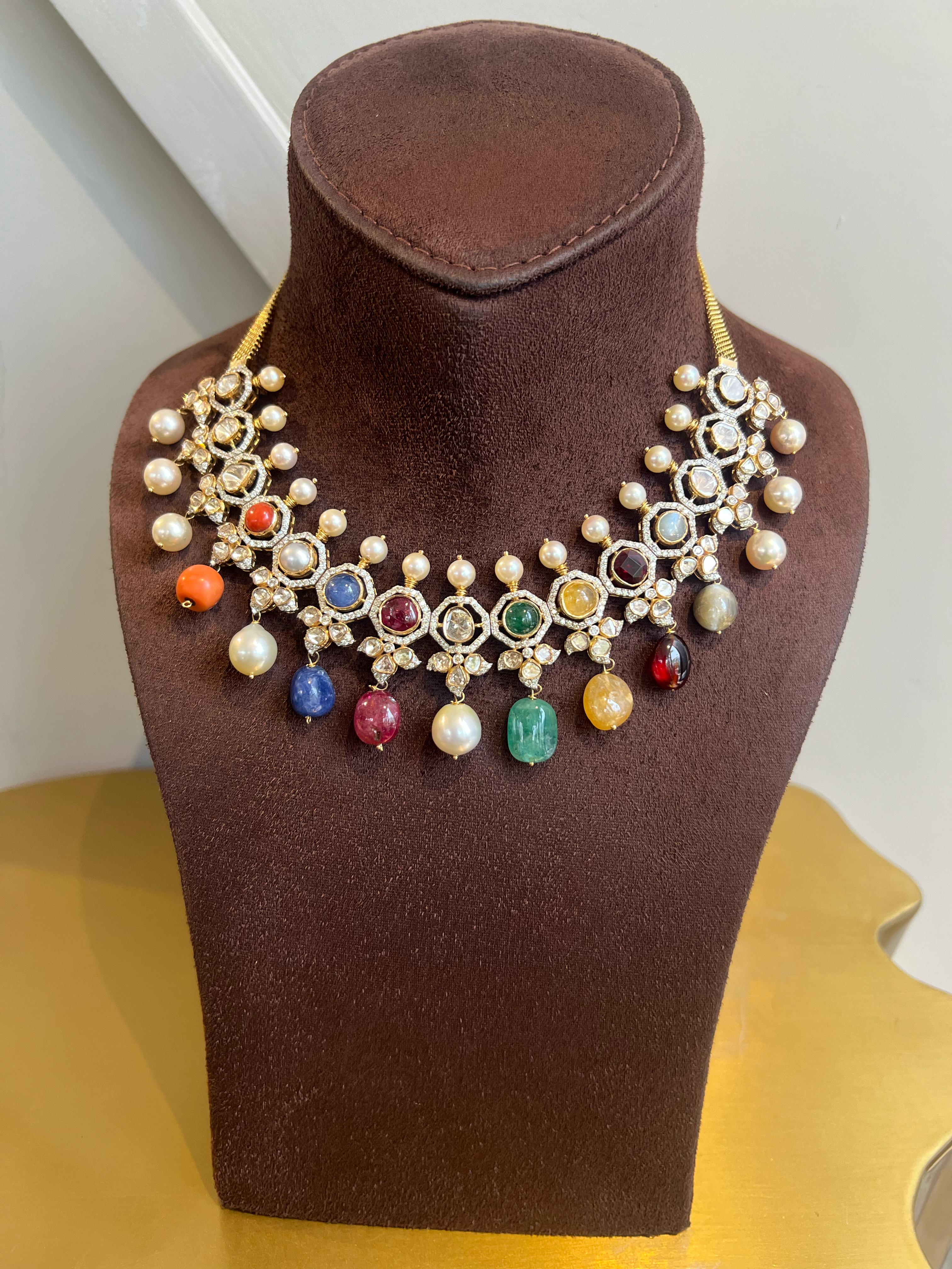 Royal Navratan Polki Necklace Royal Navratan Polki Necklace