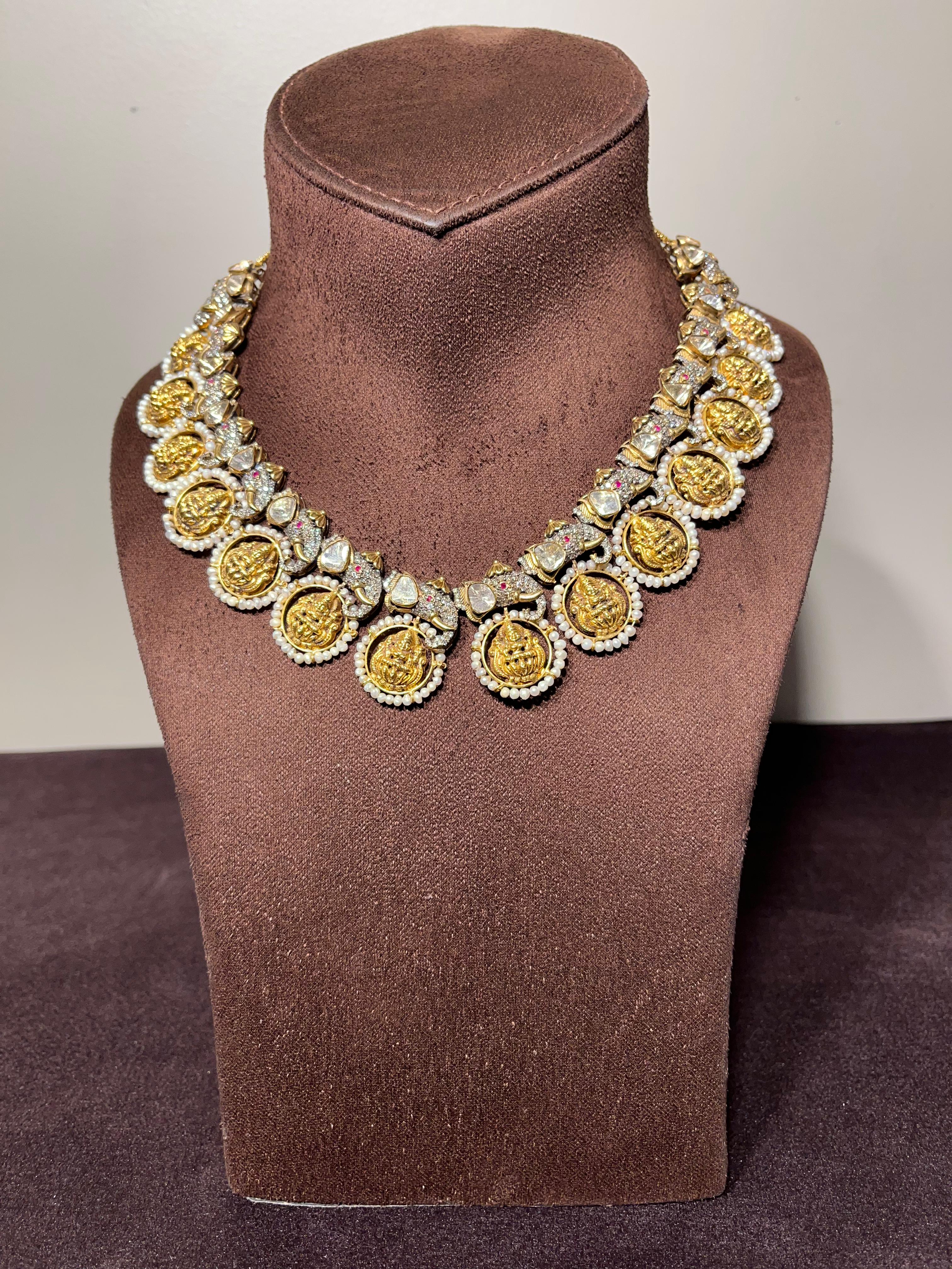 Elephant Motif Victorian Kasu Mala Necklace Elephant Motif Victorian Kasu Mala Necklace