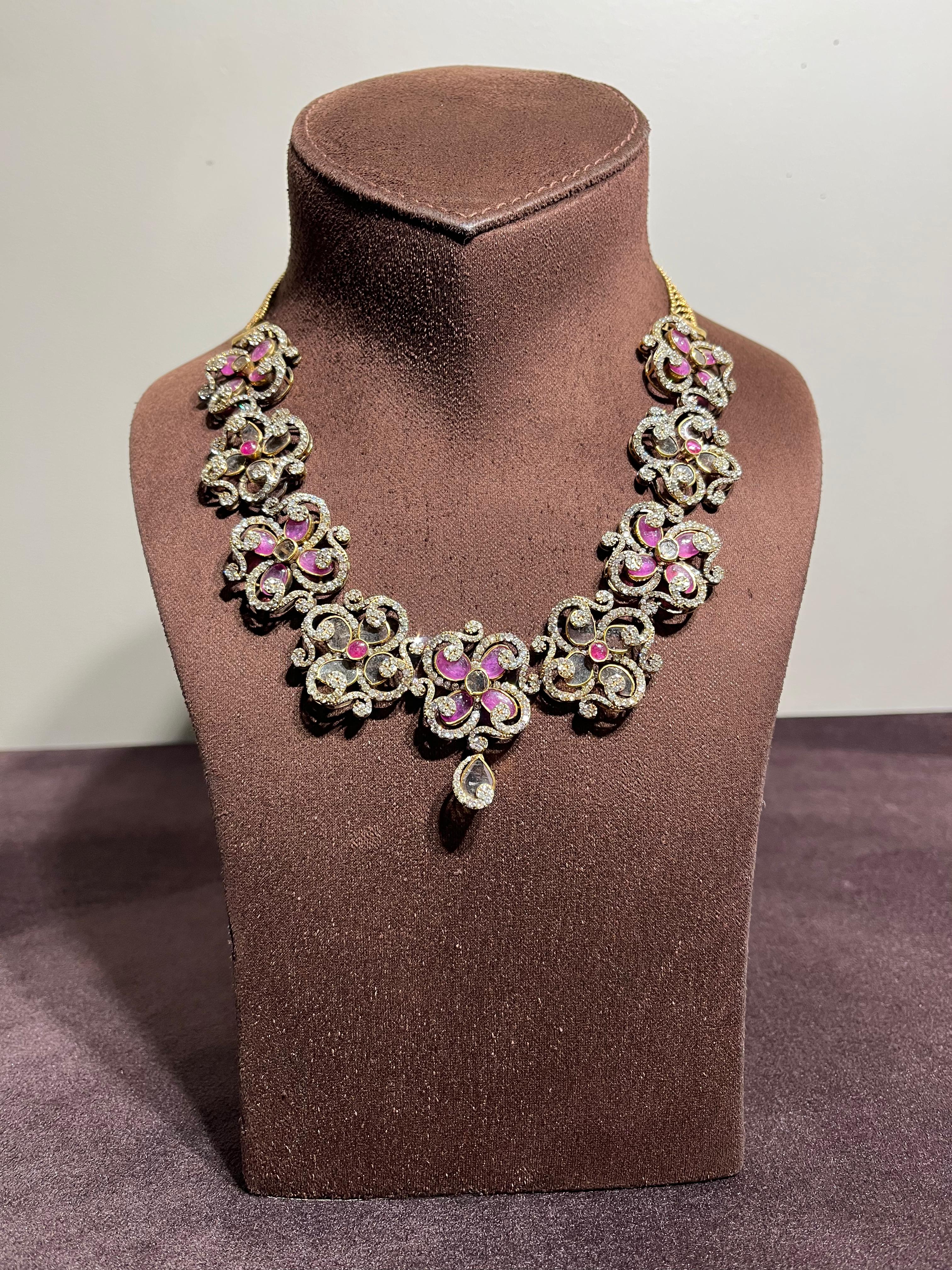 Nature inspired Victorian Polki necklace with rubies Nature inspired Victorian Polki necklace with rubies