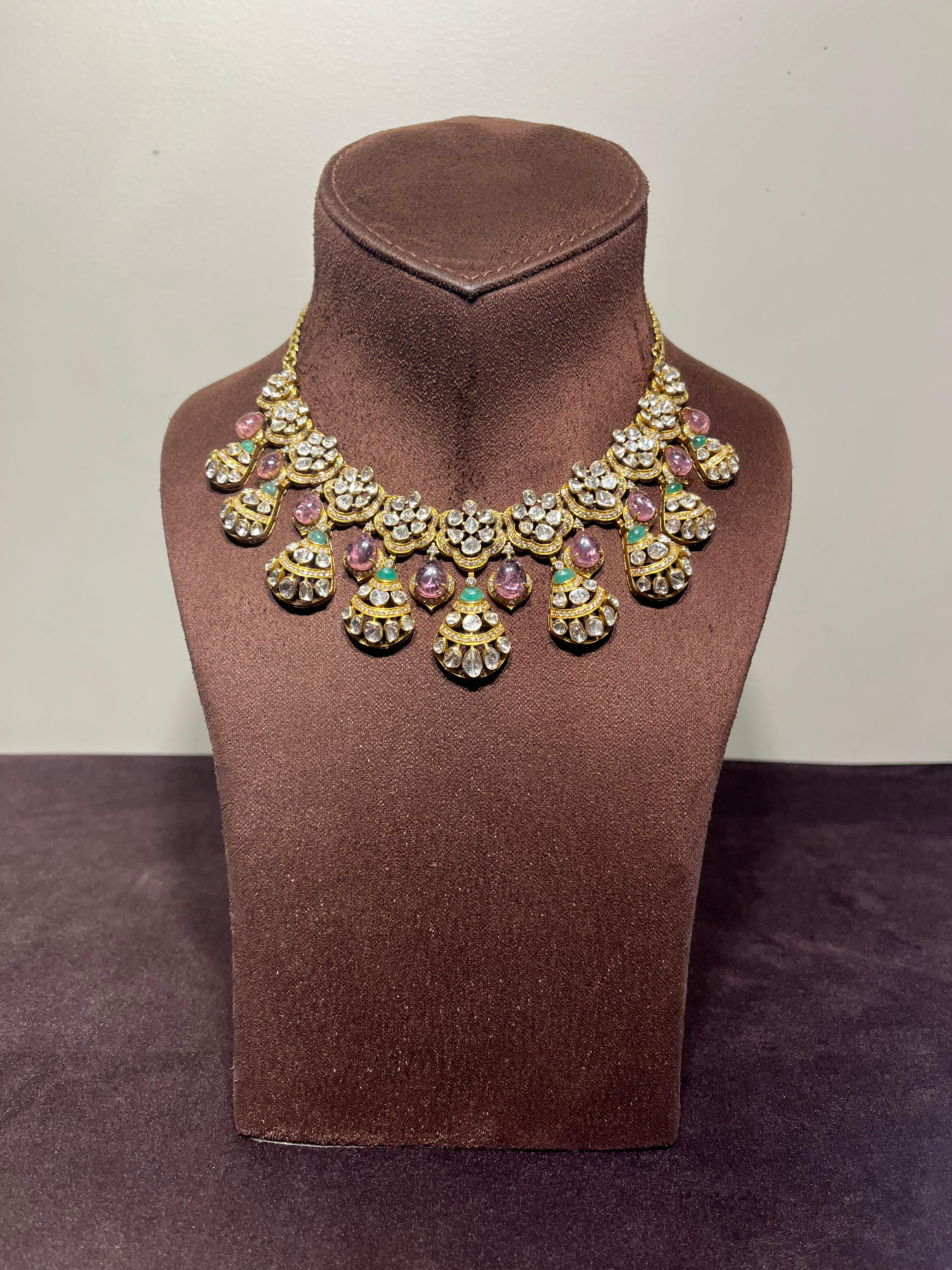 Pretty Polki Necklace Studded with Tourmalines Pretty Polki Necklace Studded with Tourmalines