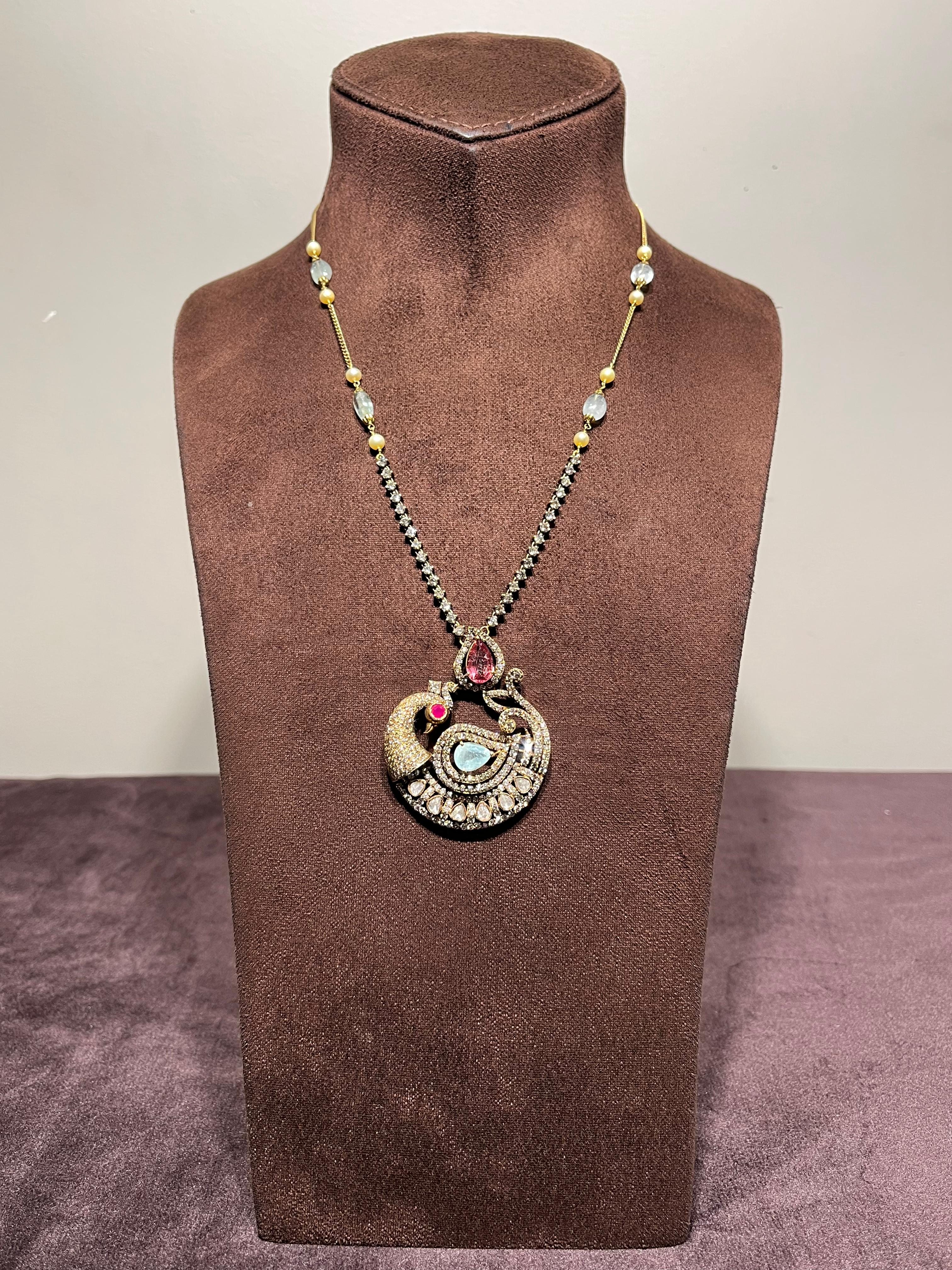 Peacock Motif Victorian Pendant chain with Tourmaline Peacock Motif Victorian Pendant chain with Tourmaline